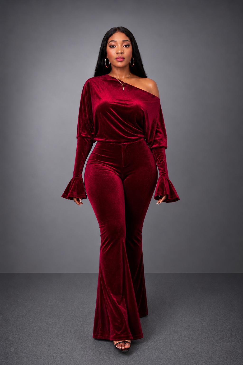 Firerie Pantalon évasé en velours taille haute élégant, décontracté