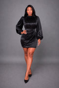 Robe corset élégante avec manches volumineuses longues Noir