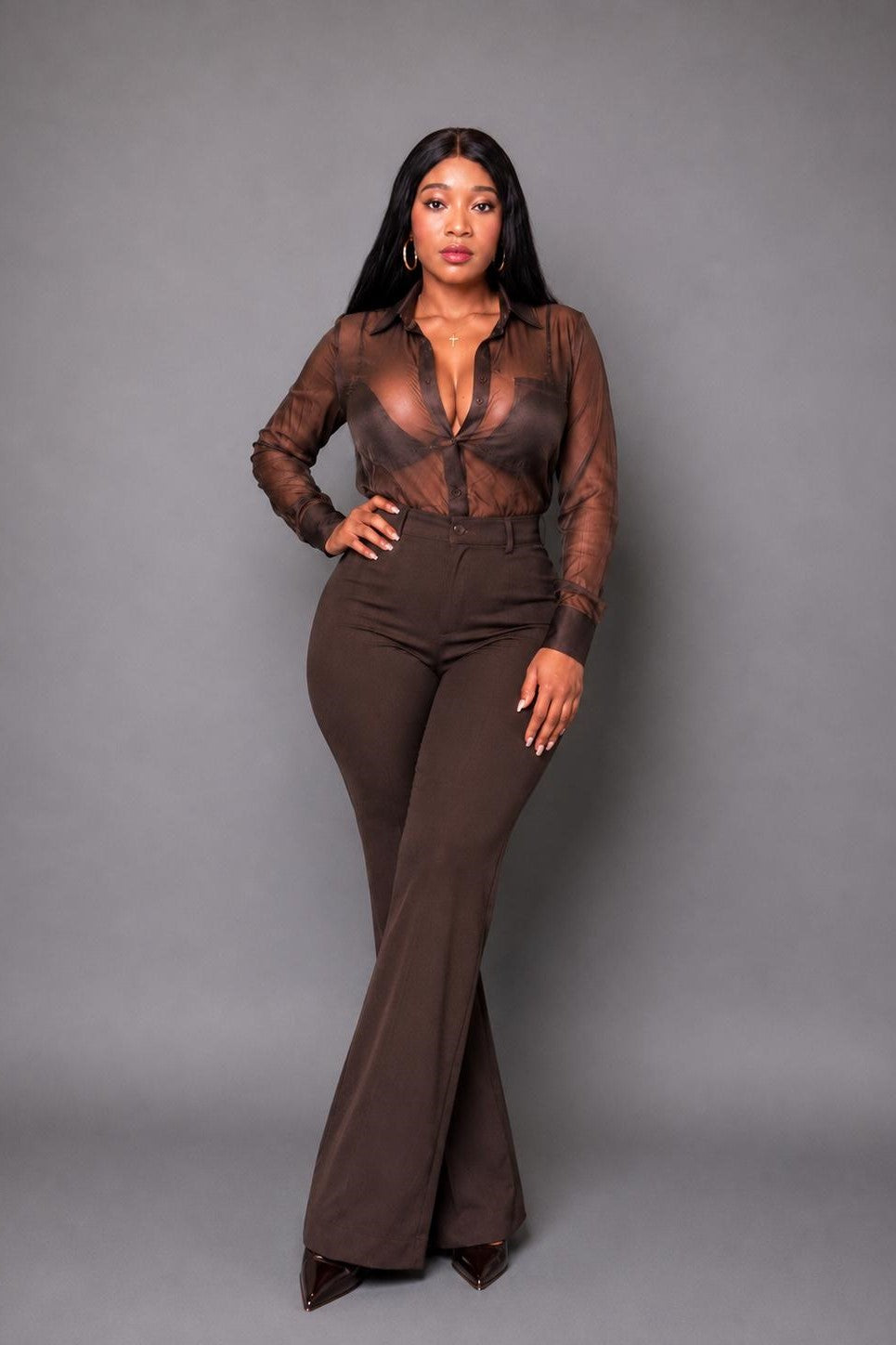 Firerie Pantalon évasé en velours taille haute élégant, décontracté (Copie)