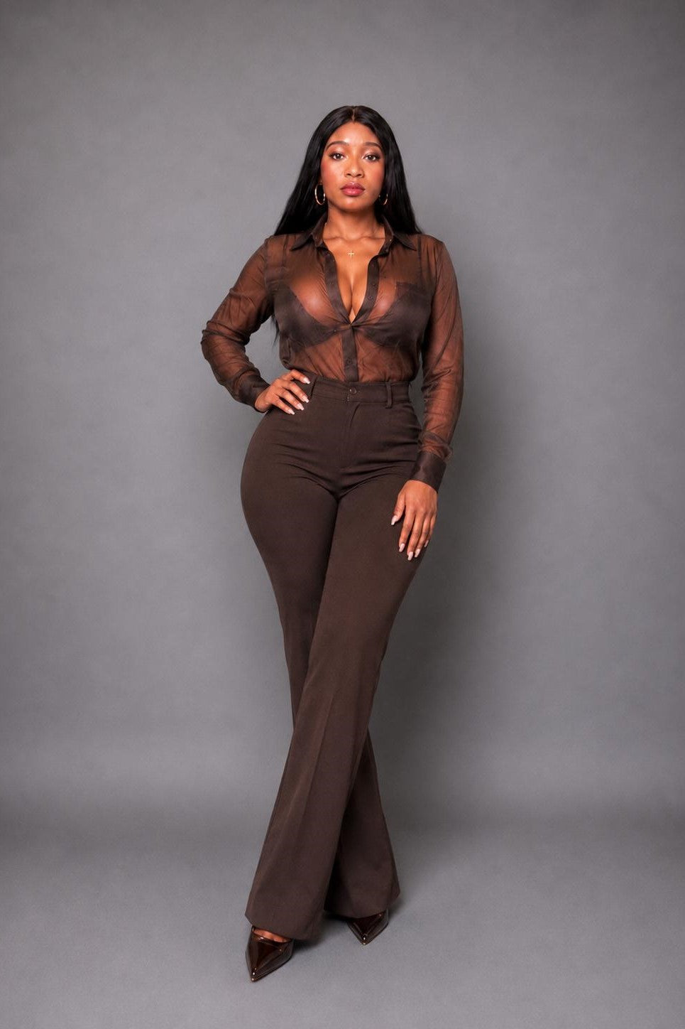 Firerie Pantalon évasé en velours taille haute élégant, décontracté (Copie)