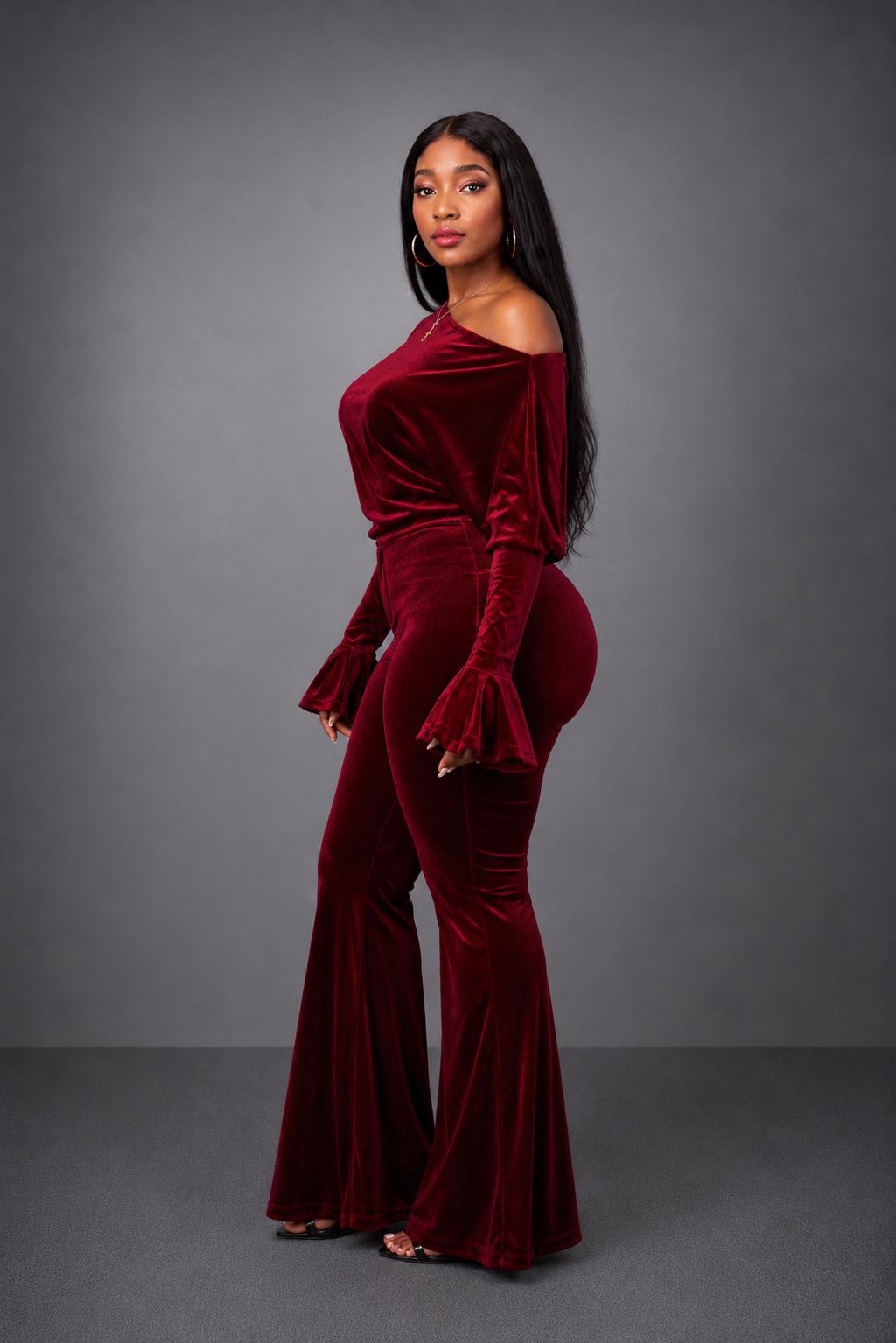 Firerie Pantalon évasé en velours taille haute élégant, décontracté