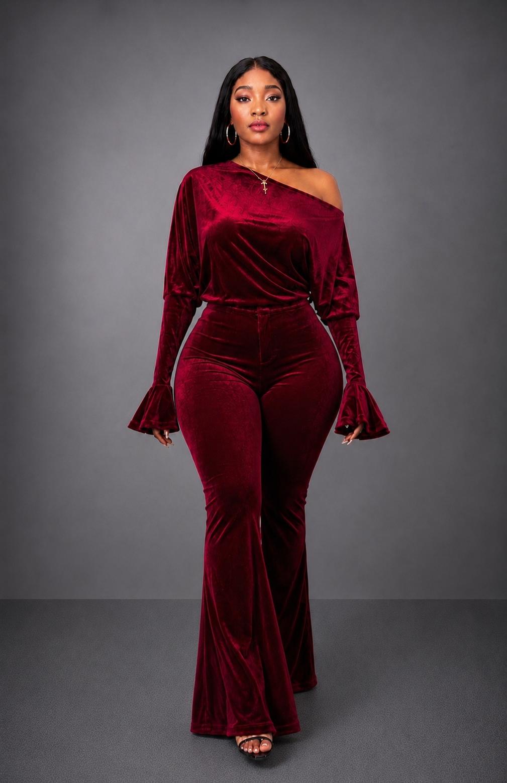 Firerie Pantalon évasé en velours taille haute élégant, décontracté