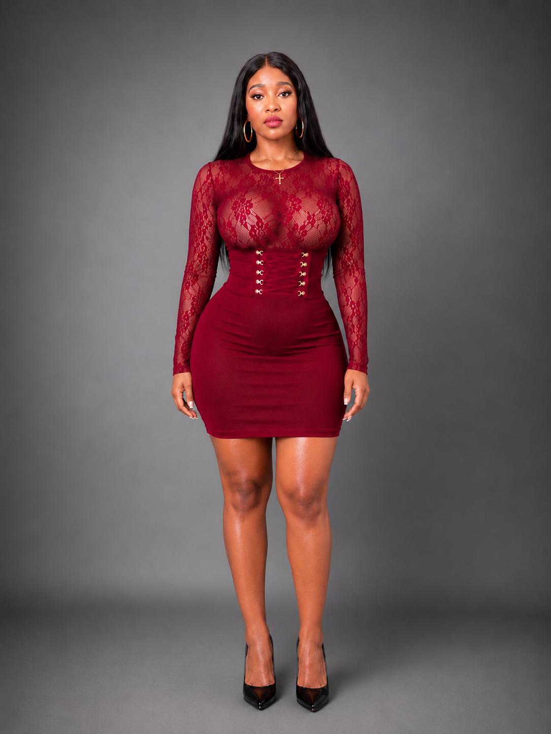 Robe de soirée élégante rouge tendance avec bandage intégré