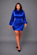 Robe corset élégante avec manches volumineuses longues Bleu