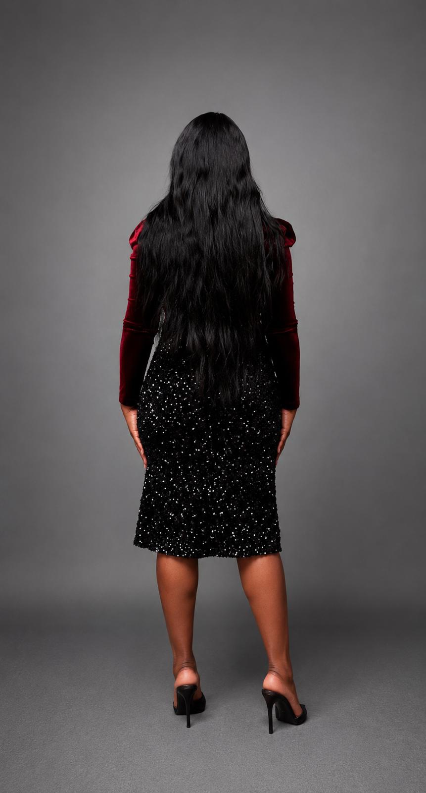 Robe de cocktail élégante en velours à paillettes, parfaite pour vos soirées festives.