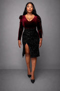 Robe de cocktail élégante en velours à paillettes, parfaite pour vos soirées festives.