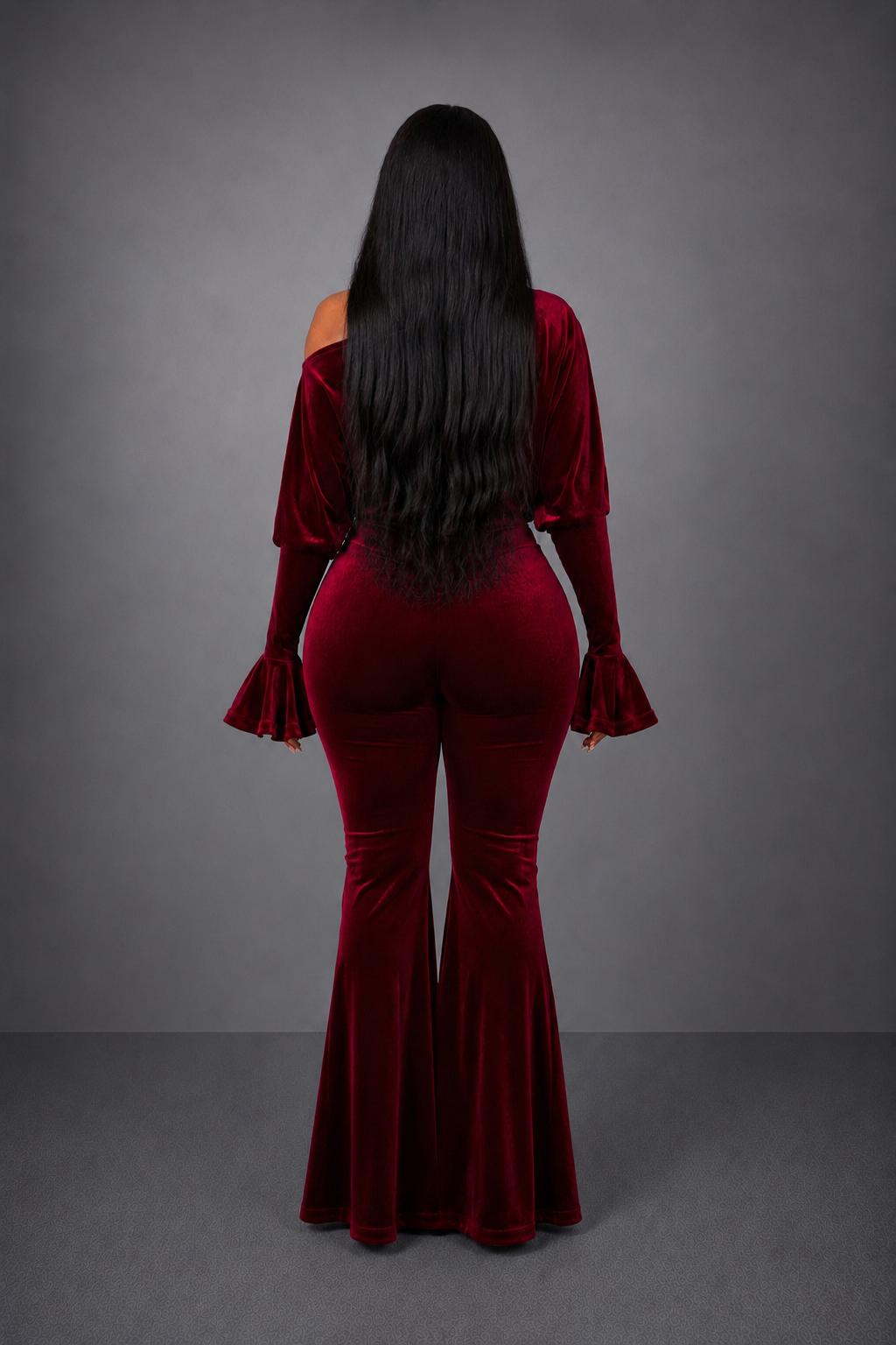 Firerie Pantalon évasé en velours taille haute élégant, décontracté
