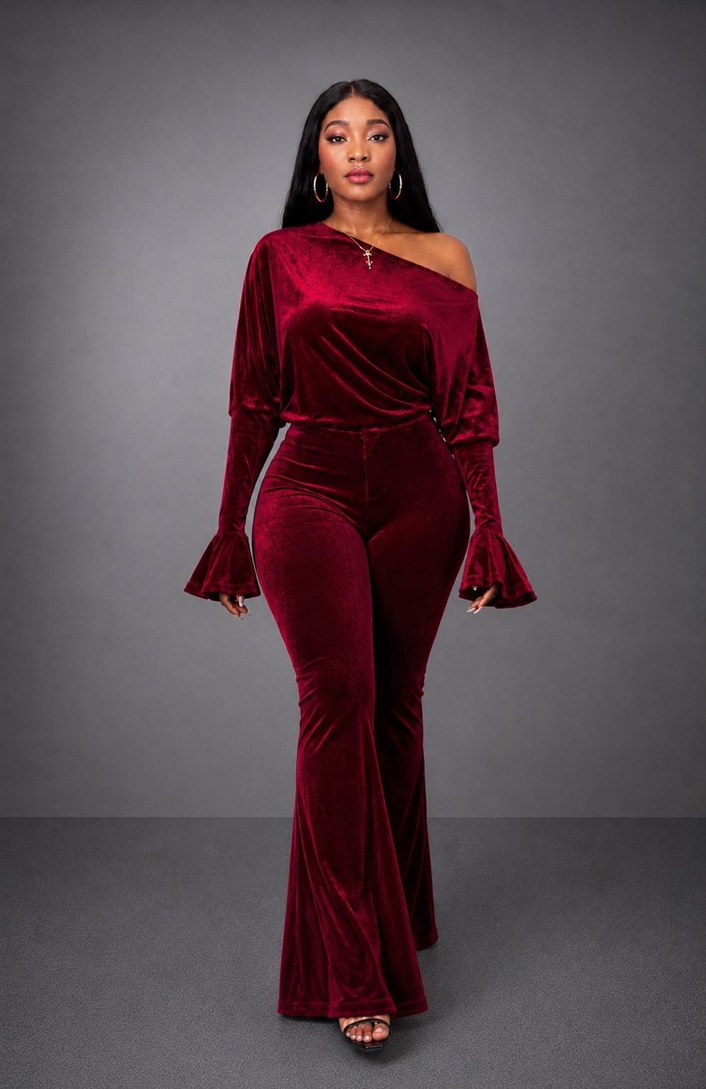 Firerie Pantalon évasé en velours taille haute élégant, décontracté