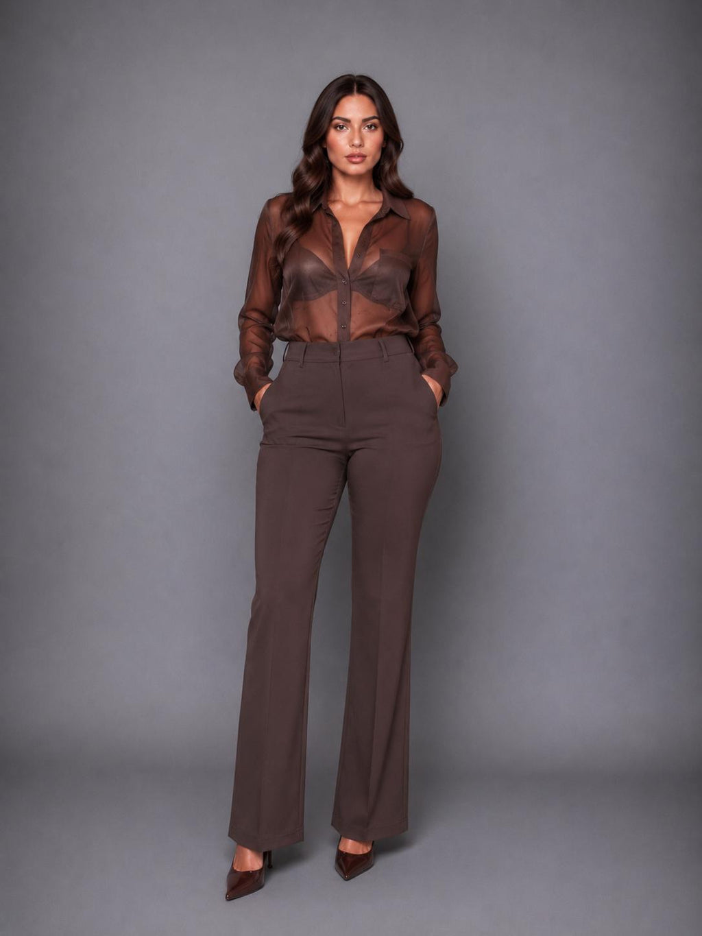 Firerie Pantalon évasé en velours taille haute élégant, décontracté (Copie)
