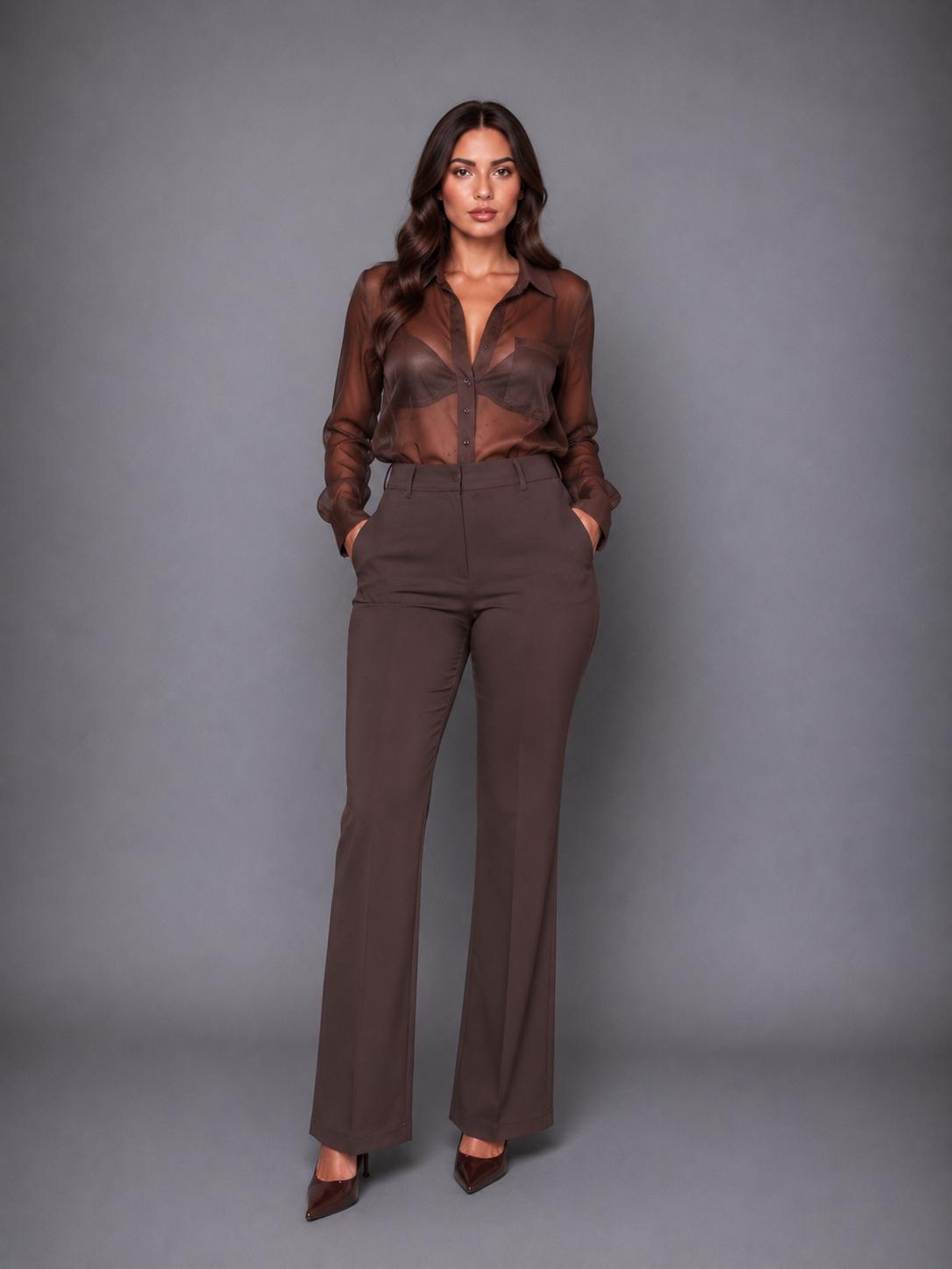 Firerie Pantalon évasé en velours taille haute élégant, décontracté (Copie)