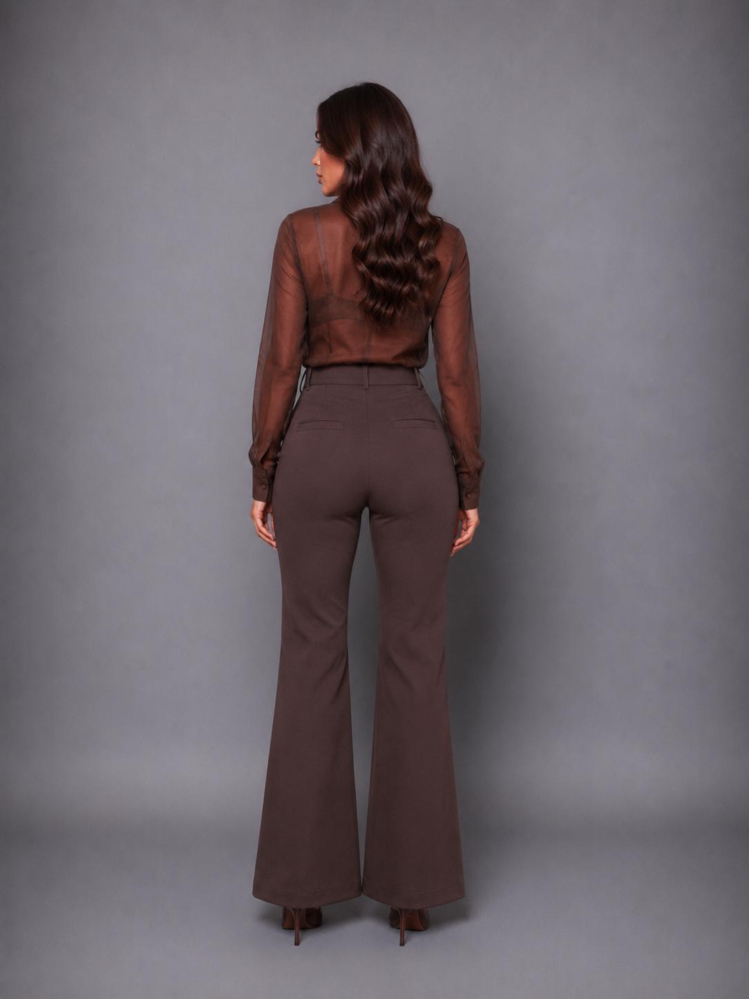 Firerie Pantalon évasé en velours taille haute élégant, décontracté (Copie)