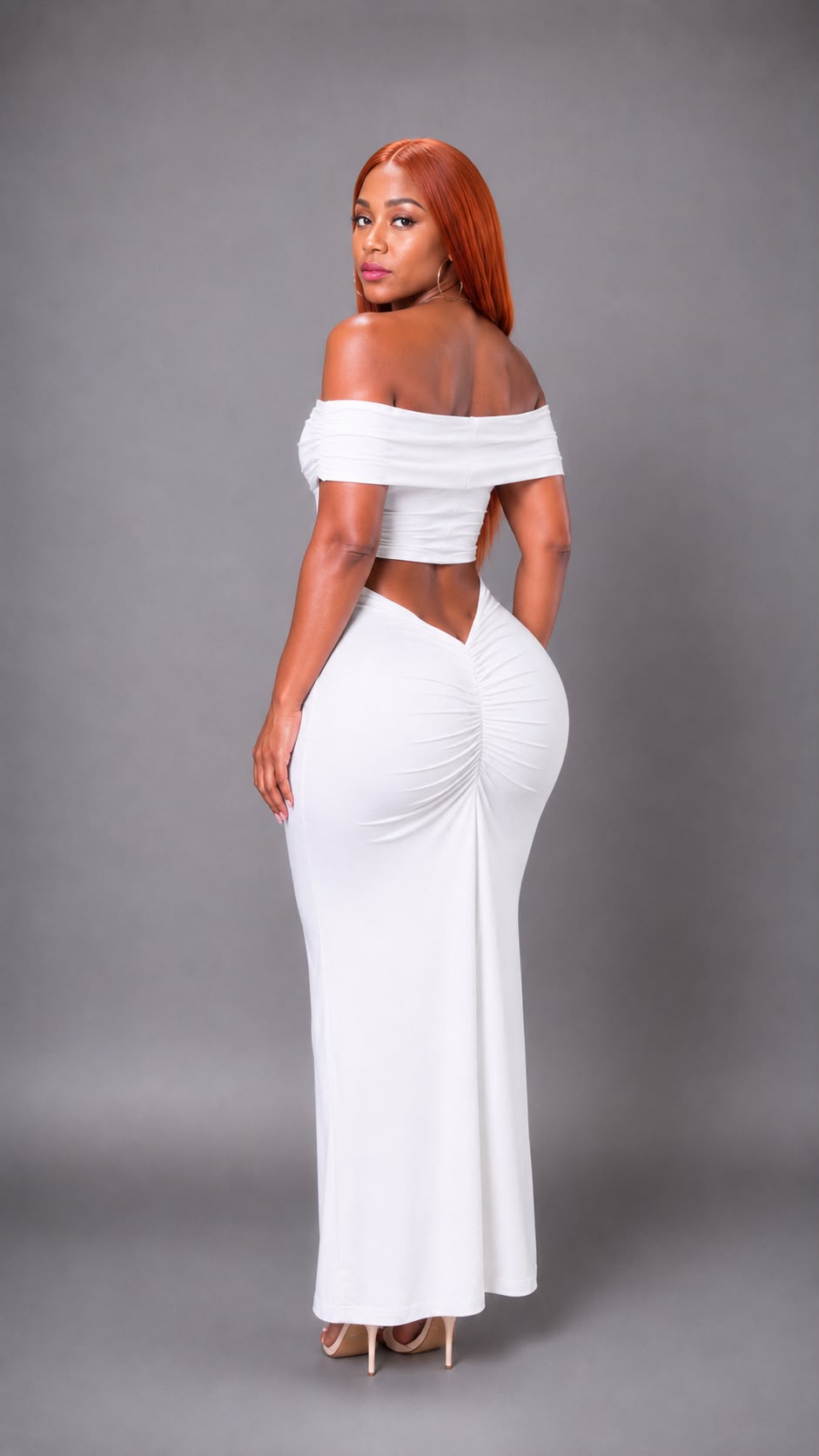 Robe longue dos-nu à large bandeau élastique