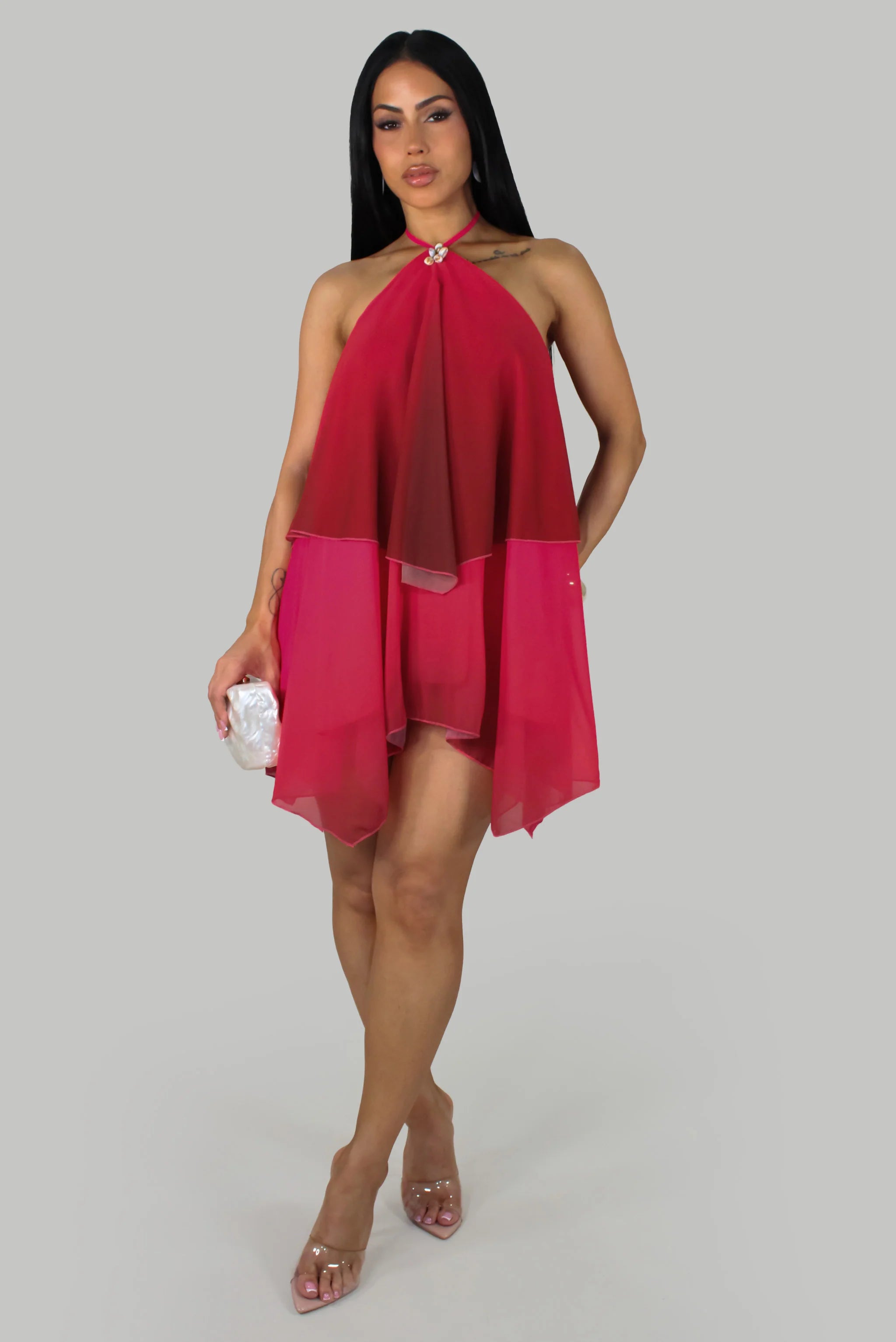 Robe courte Red Bloom - Rouge