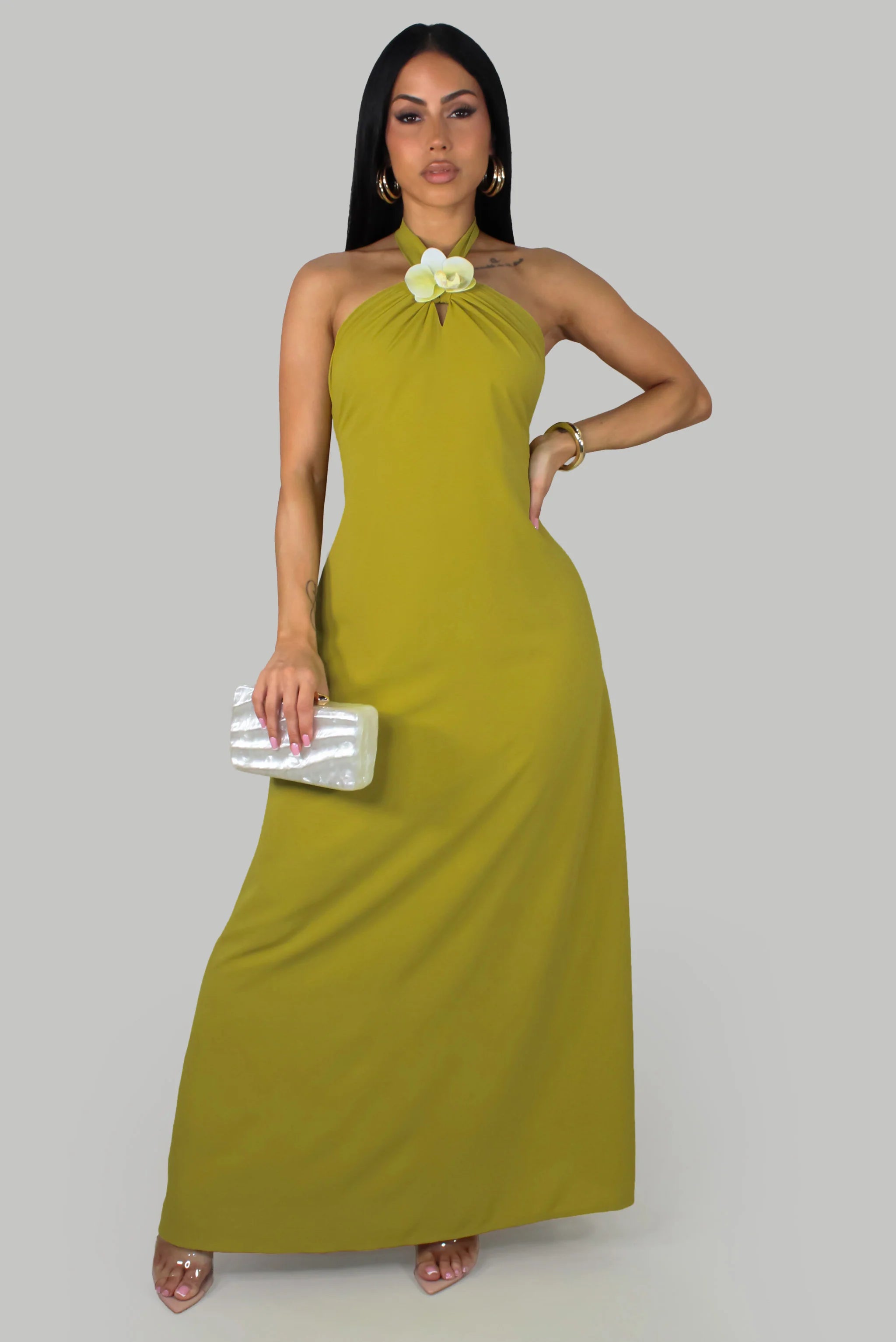 Robe longue Orchid Glow en polyester 100 %, disponible en coloris Citron