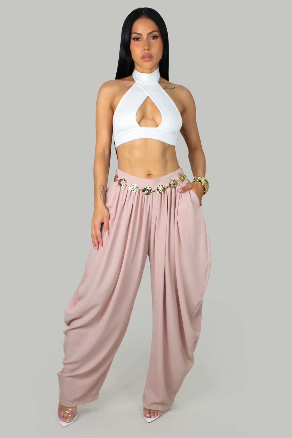 ✨ Pantalon fluide rose poudré