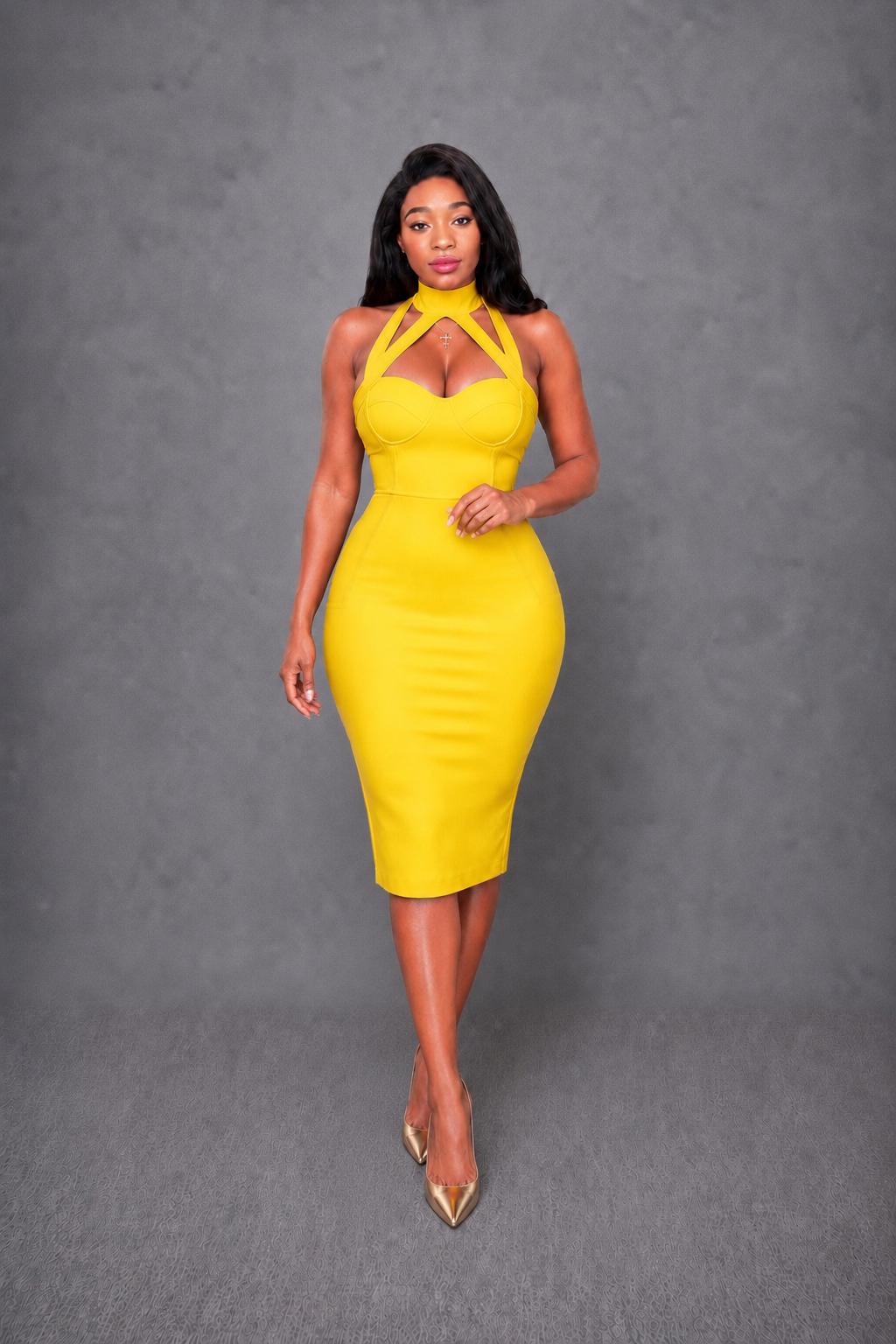 Robe jaune incontournable pour une silhouette moderne et élégante