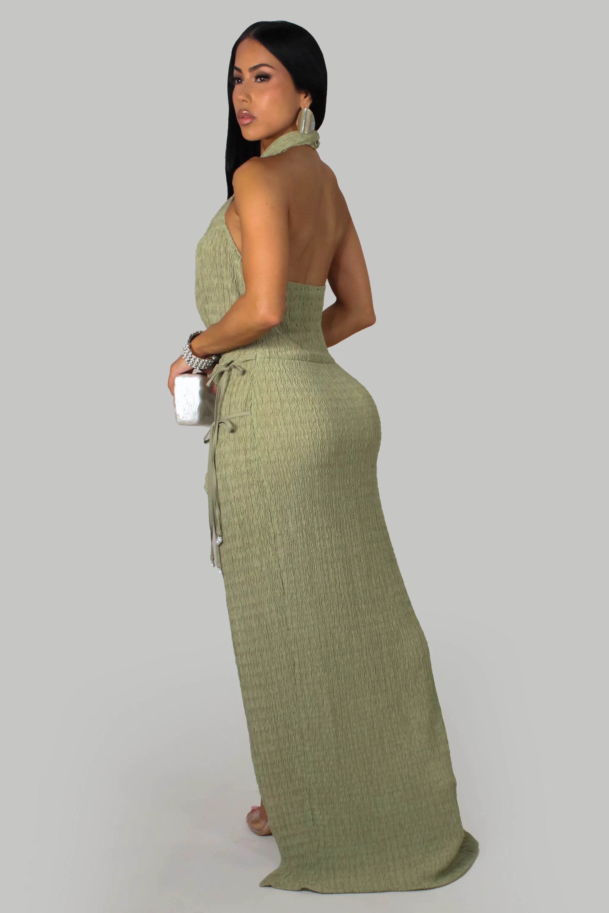 Robe longue élégante à perles - Beige
