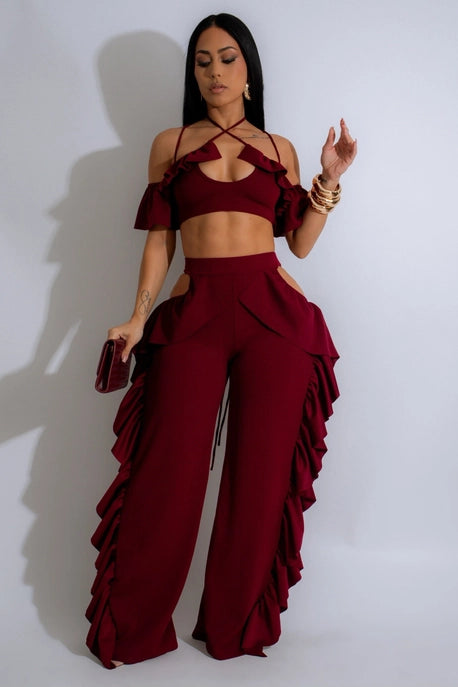 ENSEMBLE DE PANTALONS VOLANTÉS À BRETELLES