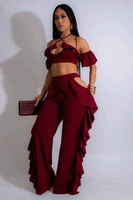 ENSEMBLE DE PANTALONS VOLANTÉS À BRETELLES