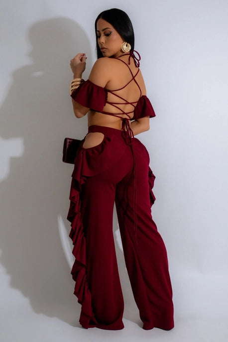 ENSEMBLE DE PANTALONS VOLANTÉS À BRETELLES