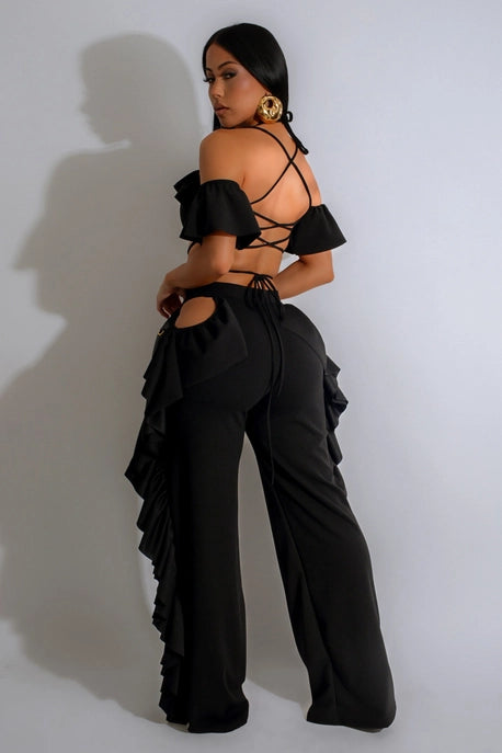 ENSEMBLE DE PANTALONS VOLANTÉS À BRETELLES