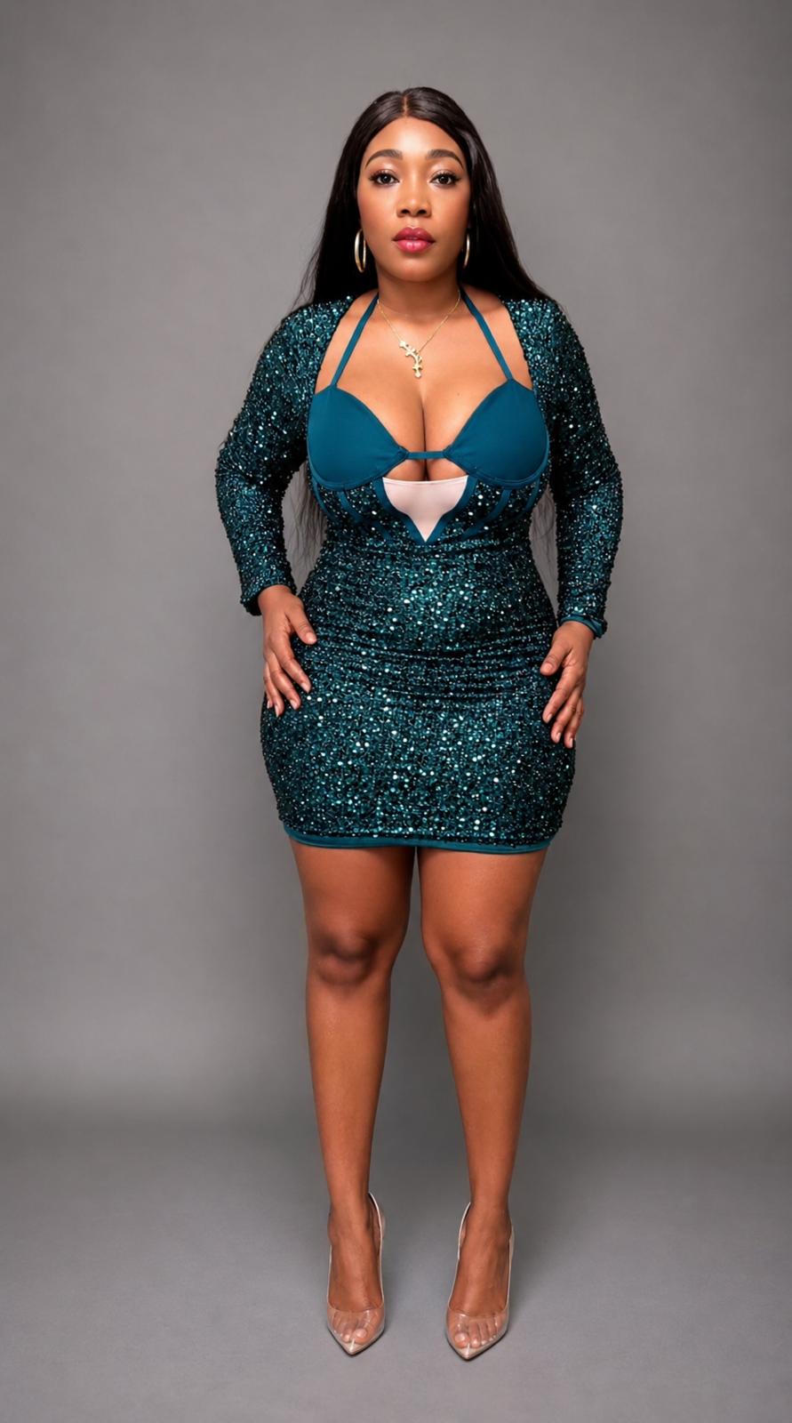 Robe Corset Pailletée Bustier Vert Émeraude