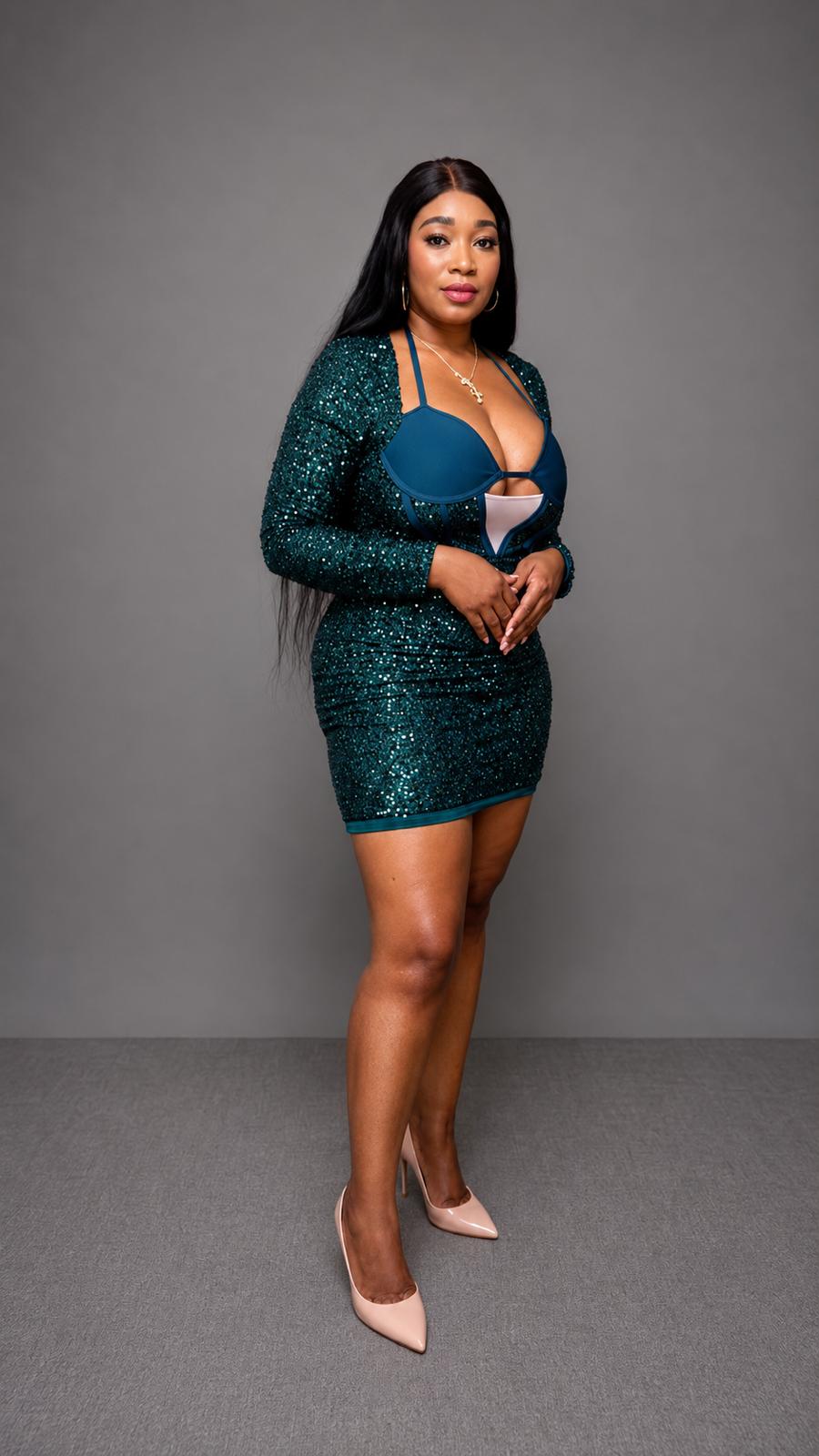 Robe Corset Pailletée Bustier Vert Émeraude