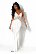 Robe maxi drapée à corset en dentelle