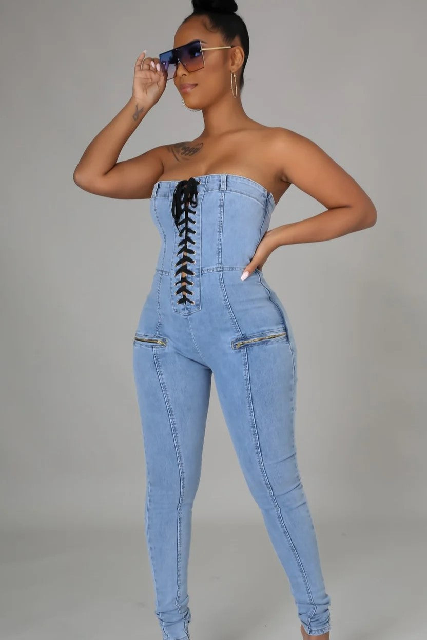 combinaisons et barboteuses sans bretelles en denim,