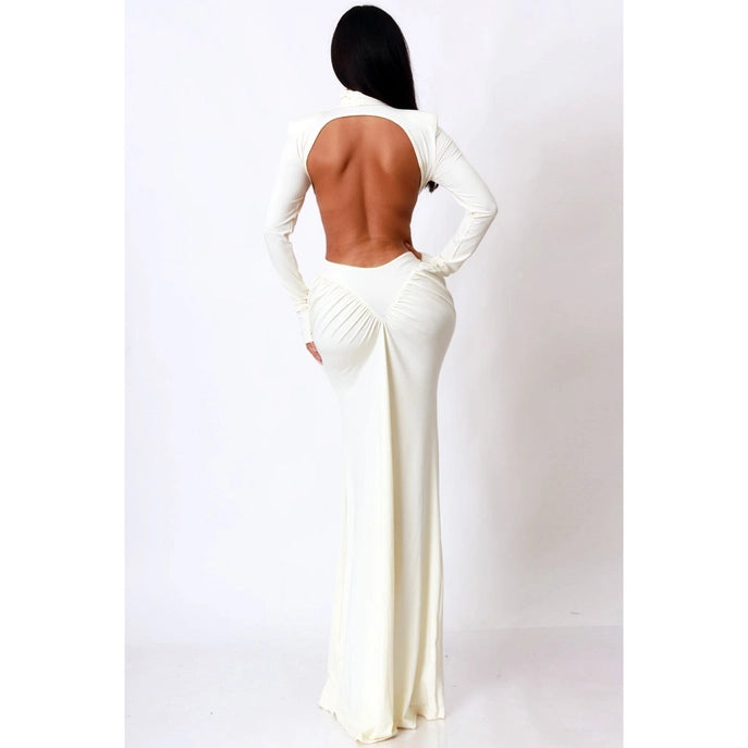 Robe Élégance Sculptée à Manches Longues et Dos Ouvert