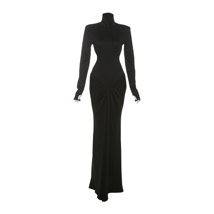 Robe Élégance Sculptée à Manches Longues et Dos Ouvert