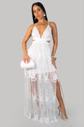 Robe d'après-midi au jardin en polyester blanc, élastique