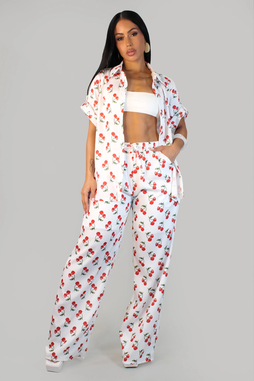 Ensemble pantalon Cherry In Love - Blanc-Cerise